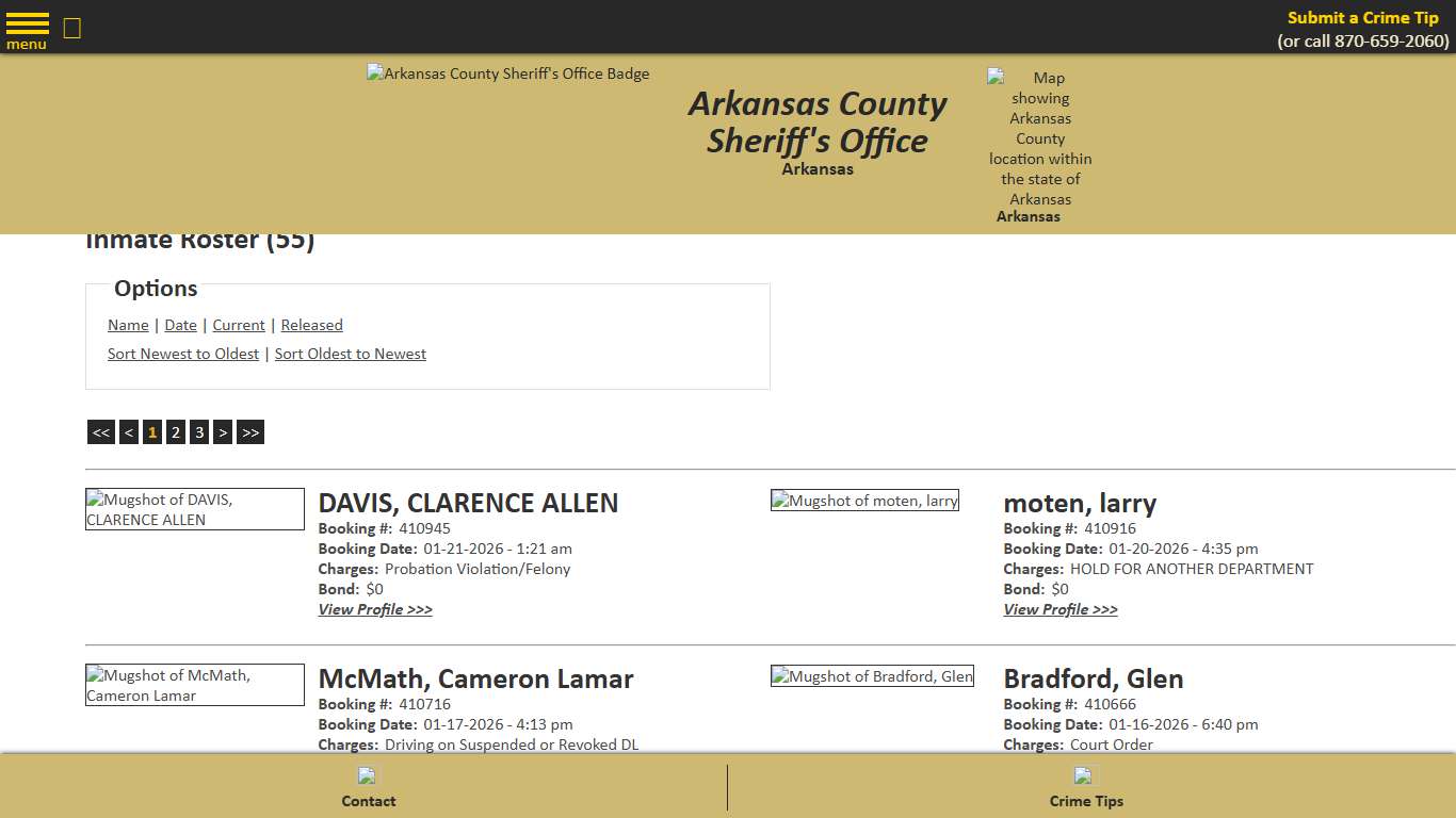 Inmate Roster - Current Inmates Booking Date Descending - Arkansas County Sheriff's Office, Arkansas